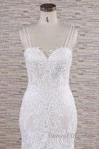Chic Long Mermaid Sweetheart Spaghetti Strap Appliques Lace Wedding Dress
