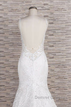 Chic Long Mermaid Sweetheart Spaghetti Strap Appliques Lace Wedding Dress