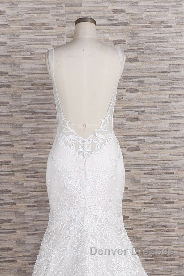 Chic Long Mermaid Sweetheart Spaghetti Strap Appliques Lace Wedding Dress