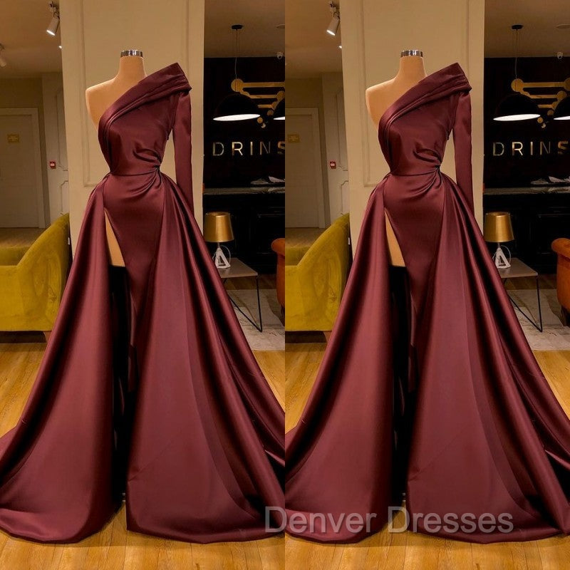 Chic Long Sleeve One Sleeve Evening Dress With Split On Sale