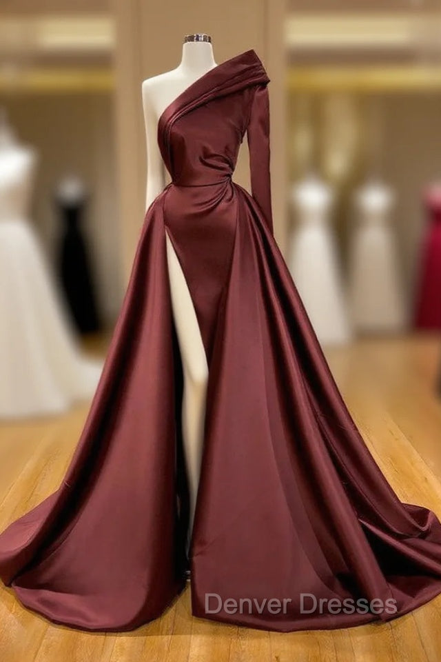 Chic Long Sleeve One Sleeve Evening Dress With Split On Sale Main image