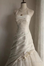 Chic Mermaid Halter Satin Ivory Long Wedding Dress Bridal Dress