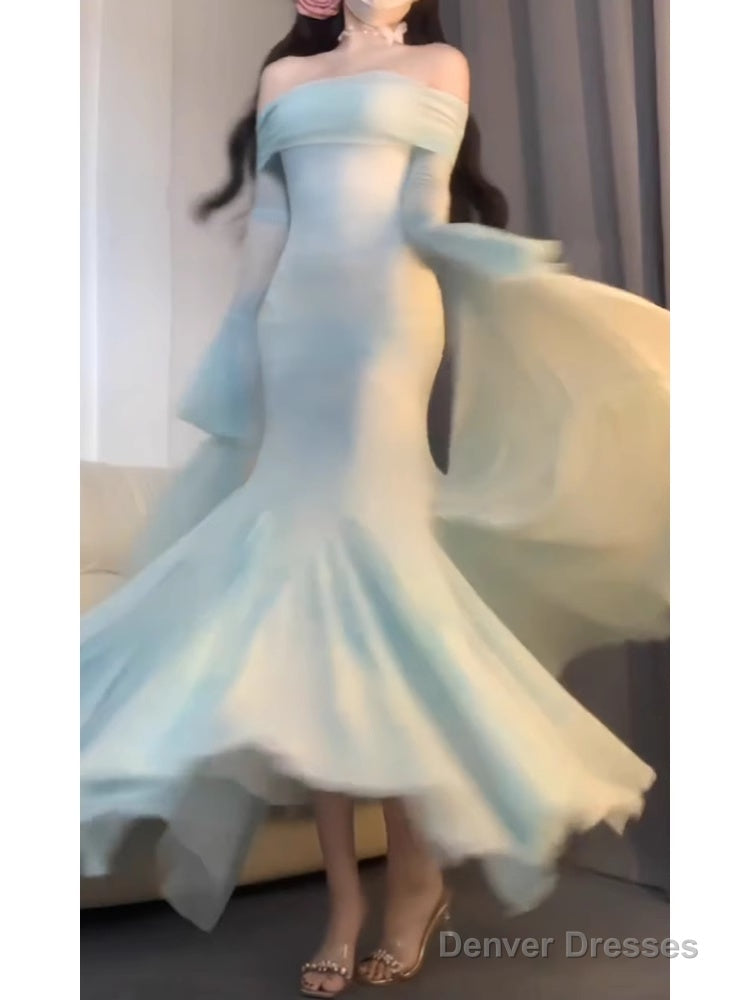 Chic Mermaid Off The Shoulder Mint Green Ankle Length Birthday Dresses Birthday Outfits Secondary image