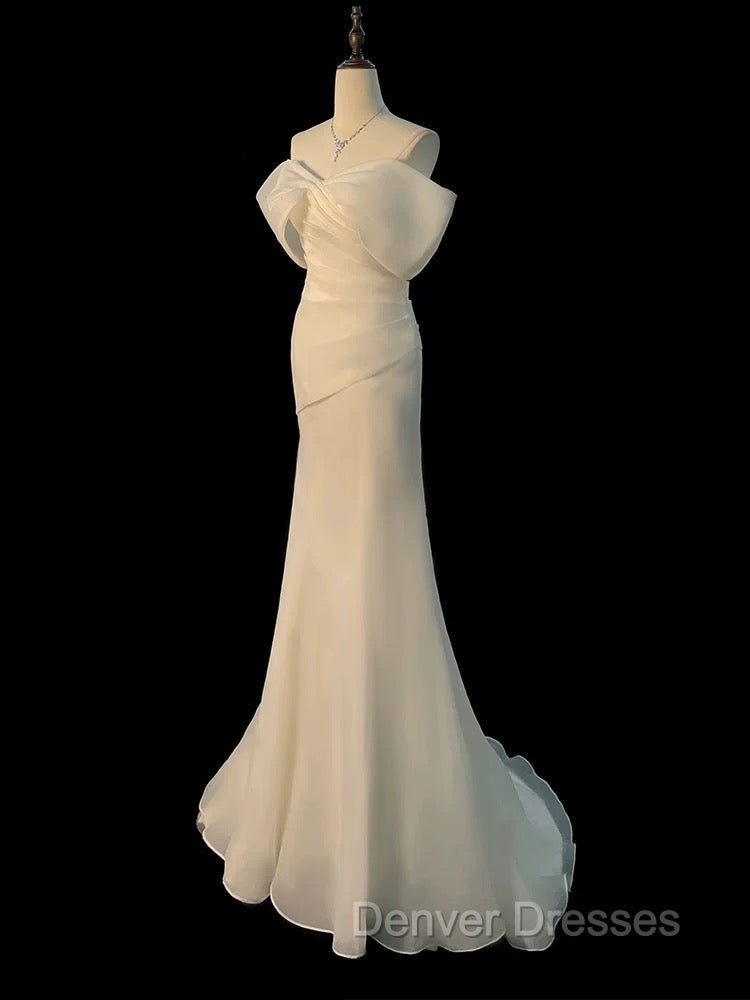 Chic Mermaid Off The Shoulder Short Sleeves Ivory Chiffon Wedding Dress With Ruffles Secondary image