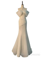Chic Mermaid Off The Shoulder Short Sleeves Ivory Chiffon Wedding Dress With Ruffles