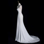 Chic Mermaid One Shoulder Sleeveless Ivory Chiffon Wedding Dress With Flowers