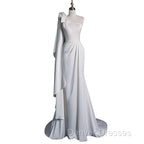 Chic Mermaid One Shoulder Sleeveless Ivory Chiffon Wedding Dress With Flowers
