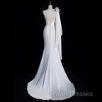 Chic Mermaid One Shoulder Sleeveless Ivory Chiffon Wedding Dress With Flowers