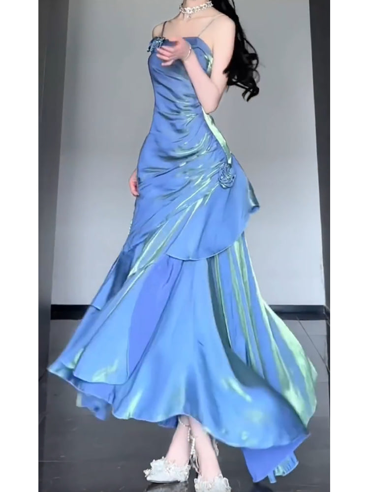 Chic Mermaid Spaghetti Straps Blue Long Prom Dress Birthday Dress Birthday Outfits Secondary image