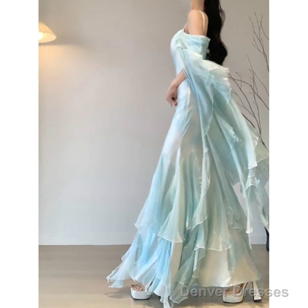 Chic Mermaid Spaghetti Straps Light Green Chiffon Long Prom Dress Birthday Dresses Birthday Outfits Secondary image