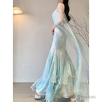 Chic Mermaid Spaghetti Straps Light Green Chiffon Long Prom Dress Birthday Dresses Birthday Outfits