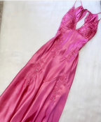 Chic Mermaid Spaghetti Straps Pink Satin Evening Dress Long Prom Dress