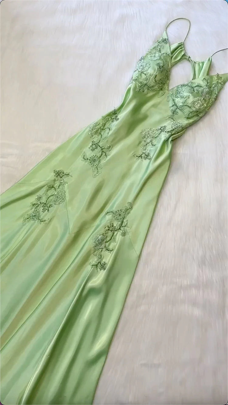 Chic Mermaid Spaghetti Straps Pink Satin Evening Dress Long Prom Dress