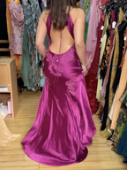 Chic Mermaid Spaghetti Straps Pink Satin Evening Dress Long Prom Dress