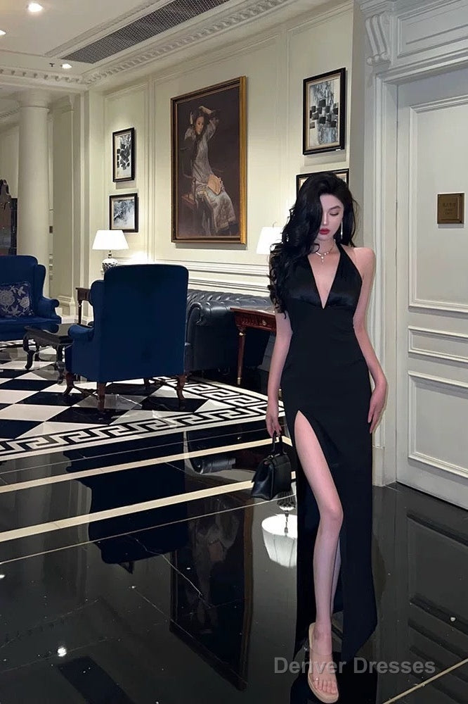 Chic Mermaid V Neckline Backless Black Slit Prom Dresses Birthday Outfits Secondary image