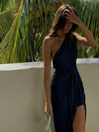 Chic One Shoulder Satin Party Dress Long Prom Dress Evening Dress