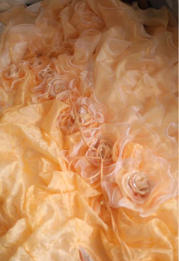 Chic orange heart-shaped neckline handmade flower beading irregular layered skirt A-line wedding dress