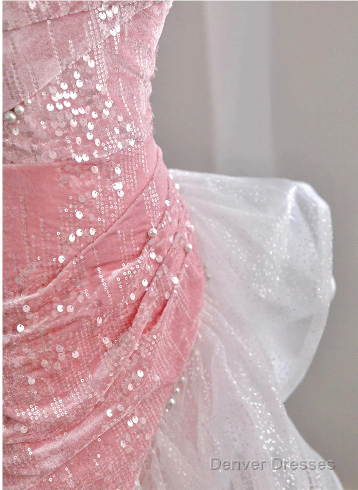 Chic Pink High Low Mermaid Off Shoulder Prom Dress, Pink Homecoming Dress Secondary image