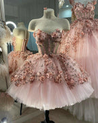 Chic Pink Prom Dress Hand Made Flowers 18Th Birthday Outfits