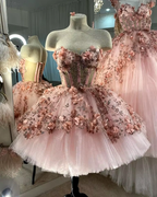 Chic Pink Prom Dress Hand Made Flowers 18Th Birthday Outfits