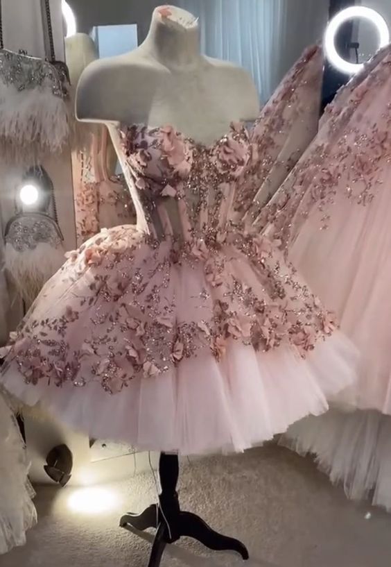 Chic Pink Prom Dress Hand Made Flowers 18Th Birthday Outfits Main image