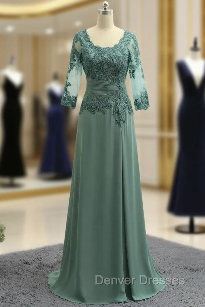 Chic Plus Size Green Mother Of The Bride Dress A-line V-neck Chiffon Lace Wedding Party Dress