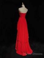 Chic Red High Low Chiffon Wedding Party Dress, Red Layers Long Formal Dress