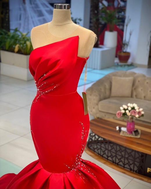 Chic Red Sleeveless Mermaid Prom Dresses Long Evening Party Gowns Secondary image