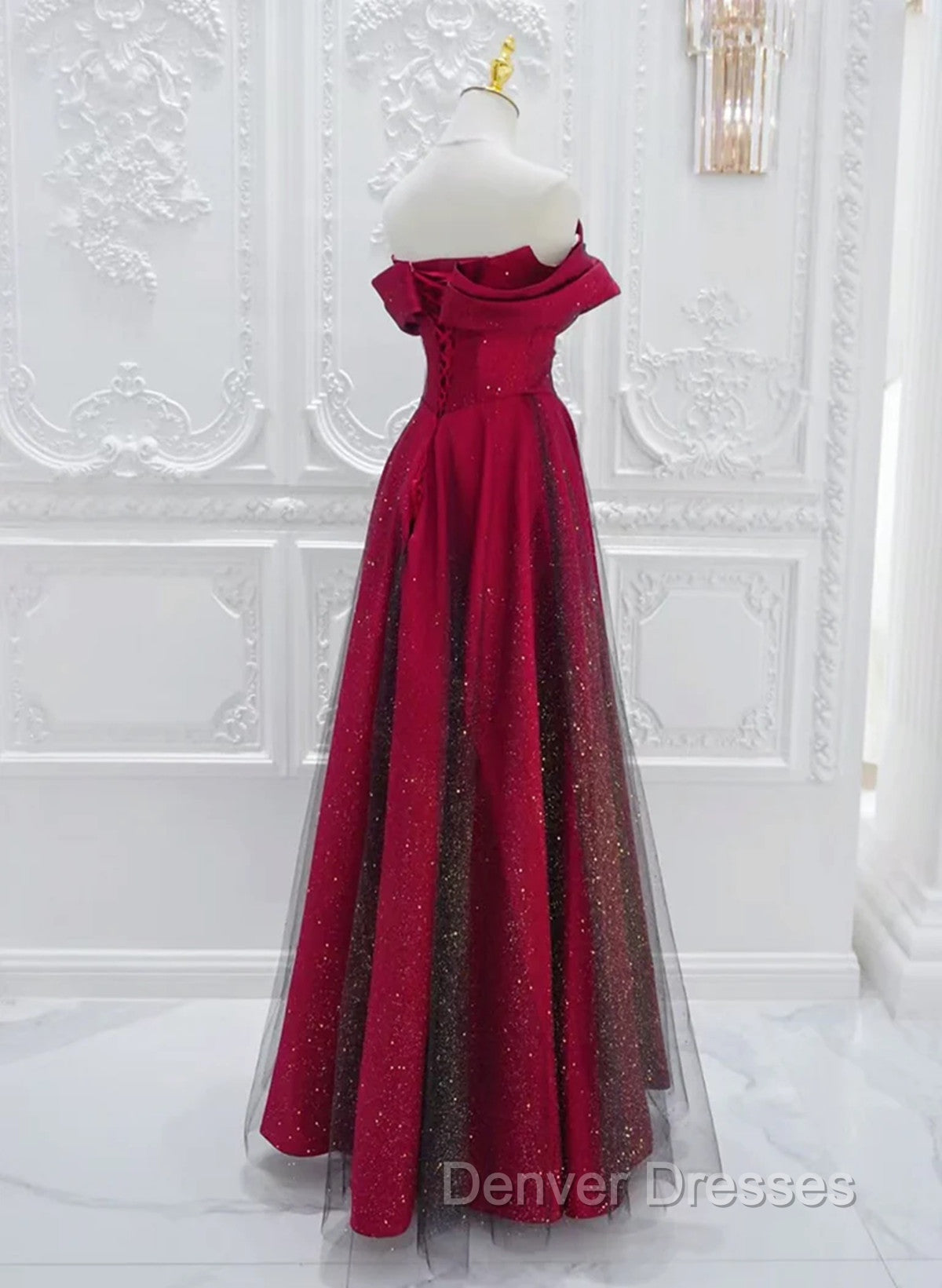Chic Satin Long Party Dress Prom Dress, A-line Red Off Shoulder Evening Dress Secondary image