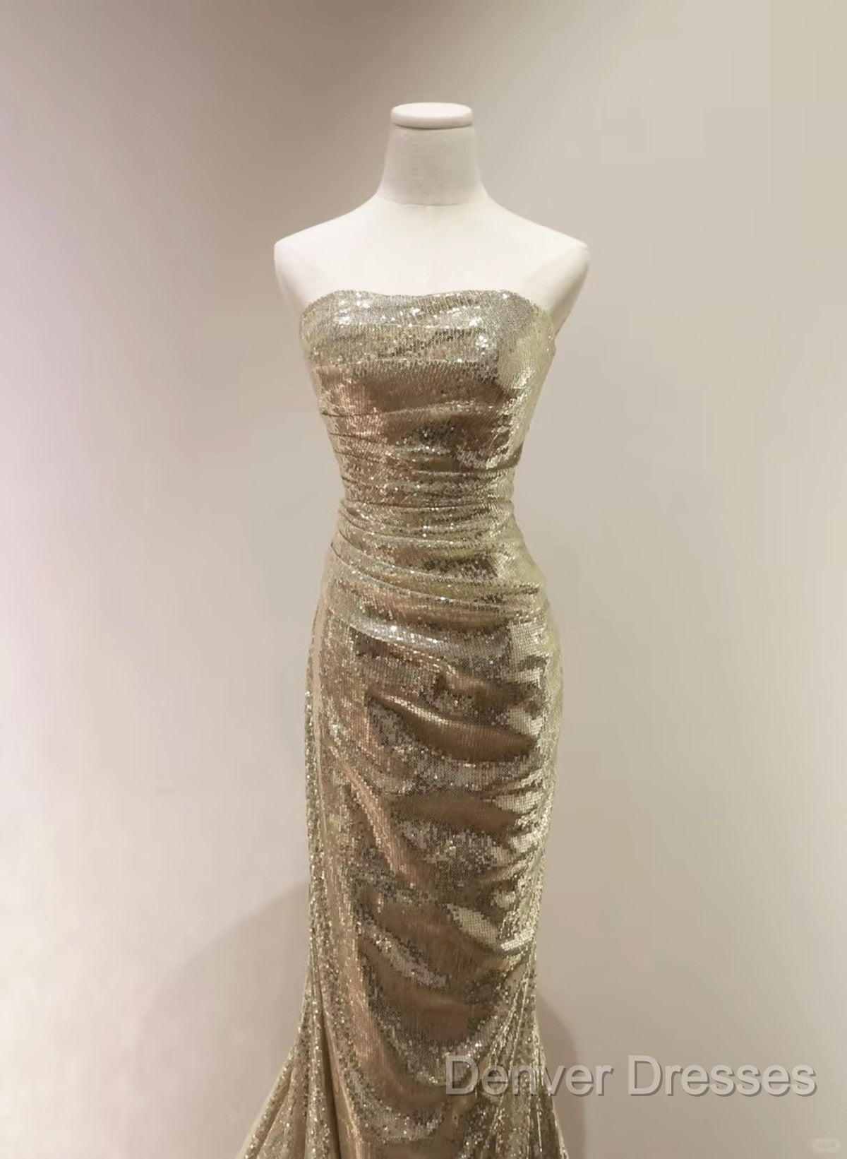 Chic Sequins Mermaid Scoop Long Formal Dress, Gold Long Prom Dress Party Dress