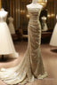 Chic Sequins Mermaid Scoop Long Formal Dress, Gold Long Prom Dress Party Dress