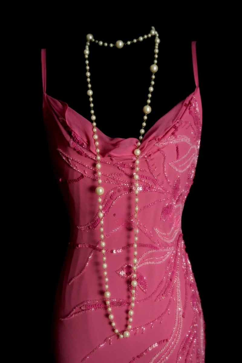 Chic Sheath Short  Prom Dress Chiffon Beaded Hot Pink Birthday Dress Sleeveless Evening Dress
