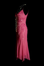 Chic Sheath Short  Prom Dress Chiffon Beaded Hot Pink Birthday Dress Sleeveless Evening Dress