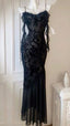 Chic Sheath Spaghetti Straps Black Evening Dress Long Prom Dress