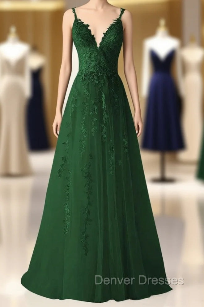 Chic Tulle Appliques Prom Dress Long Ball Gown V Neck Lace Formal Dress for Women Wedding Gowns Main image