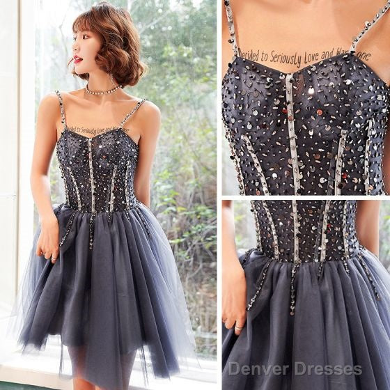 Chic Tulle Beaded Straps Knee Length Homecoming Dress Prom Dress, Short Formal Dress Secondary image