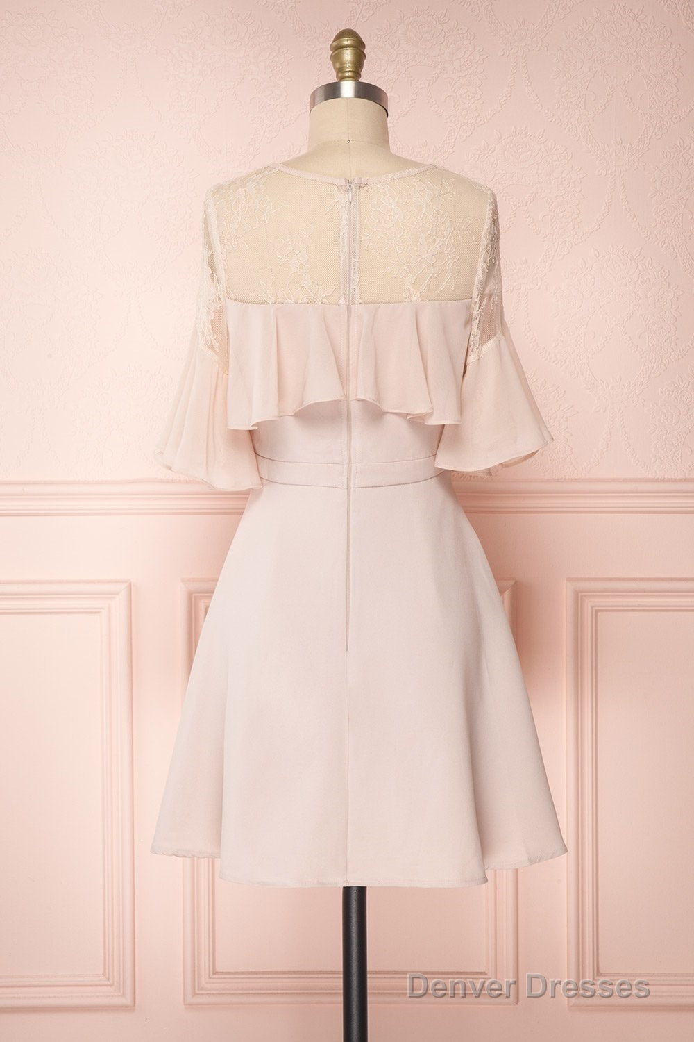 Chiffon 3/4 Sleeves Appliques Lace Bridesmaids Dresses