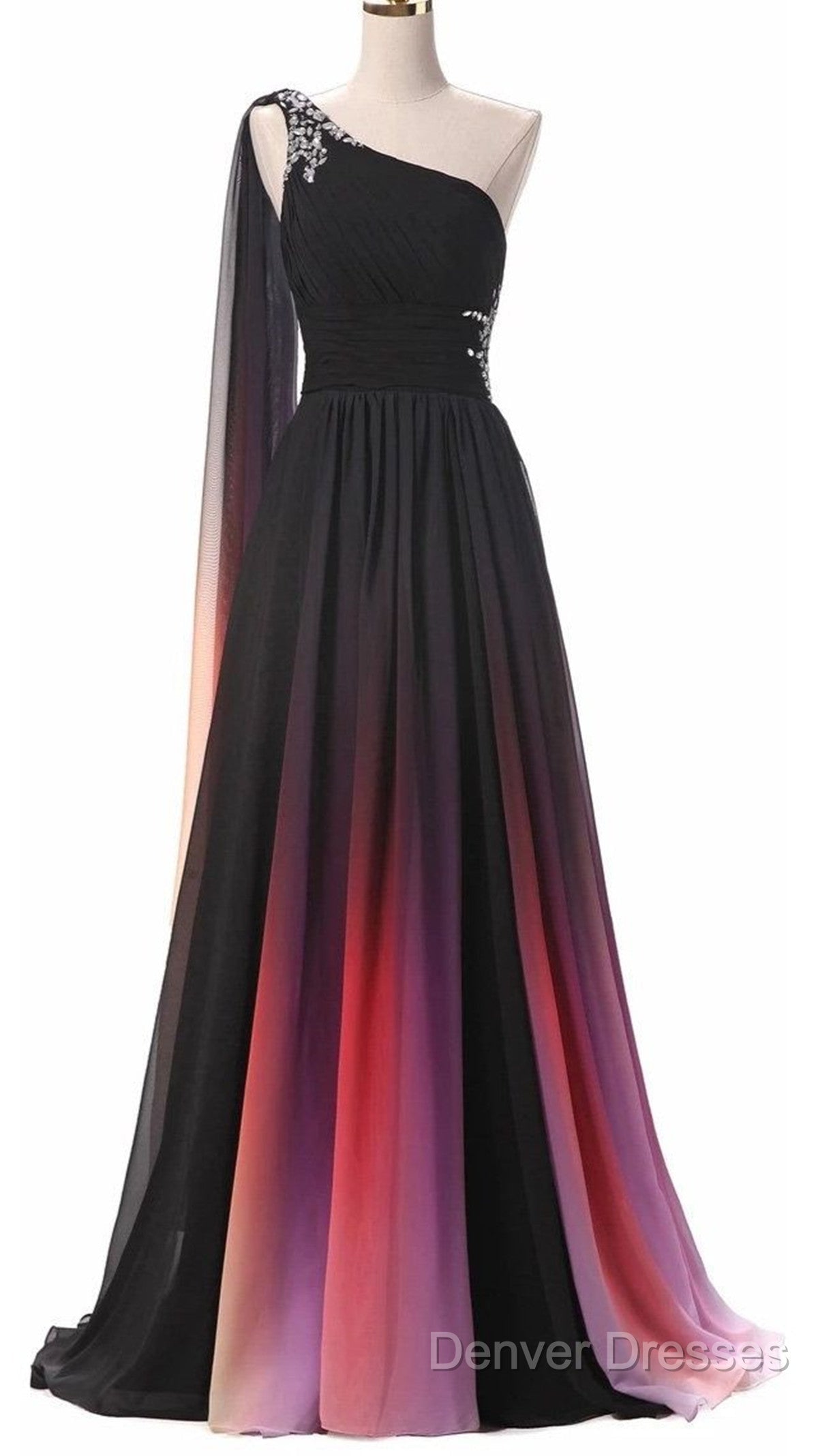 Chiffon A-Line Gradient One Shoulder Evening Dress, Chiffon Prom Dress Party Dress Secondary image