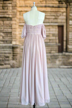 Chiffon Bridesmaid Dresses Long Off Shoulder Formal Gowns Ruffle Wedding Guest Dresses with Slit