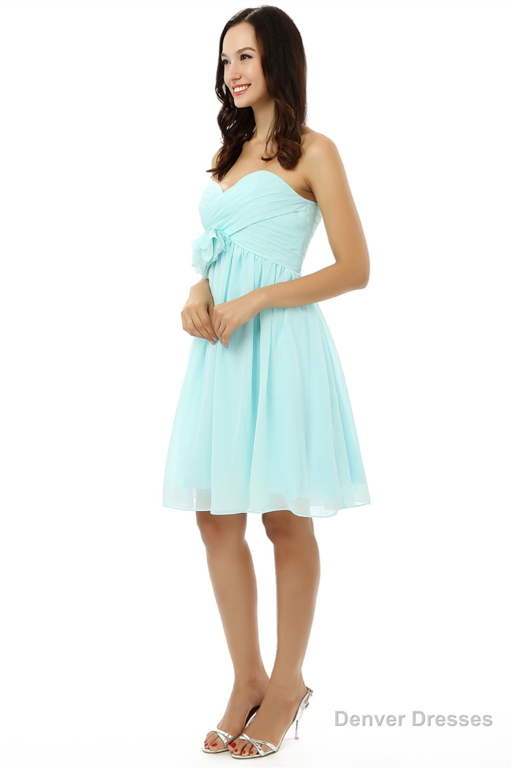 Chiffon Floral Knee Length Short Bridesmaid Dresses