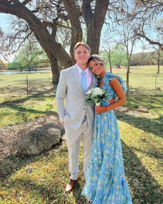 Blue Elegant Chiffon Floral Long Prom Dress Evening Gown Garden Party Dress Secondary image