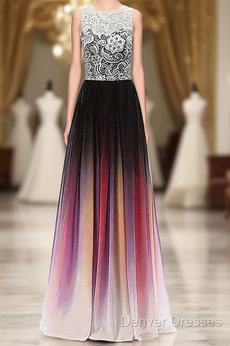 Chiffon Jewel Neckline Ombre A-Line Evening Dress Main image