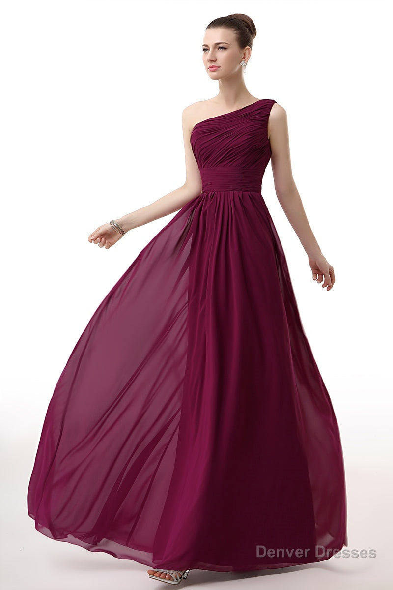Chiffon One Shoulder Burgundy Prom Dresses Main image