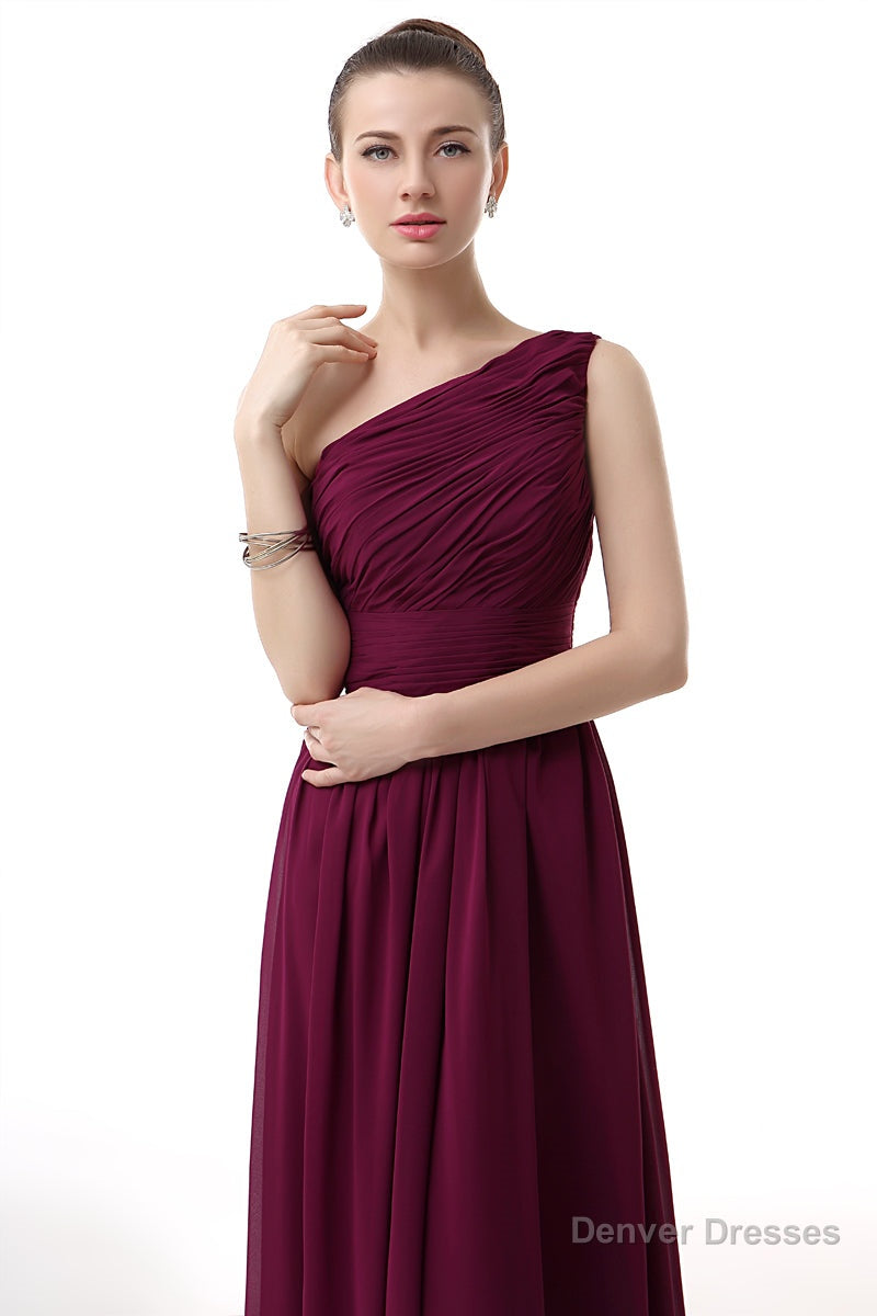 Chiffon One Shoulder Burgundy Prom Dresses Secondary image