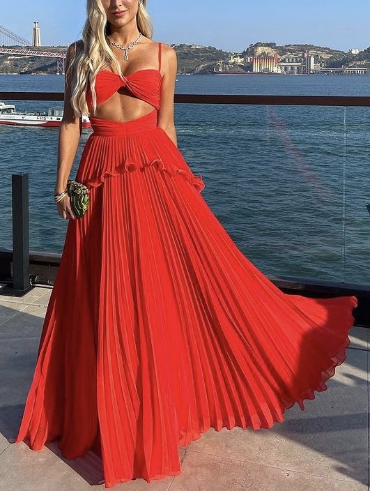 Chiffon Prom Dress Spaghetti Strap Floor Length Sleeveless Formal Evening Dress Main image
