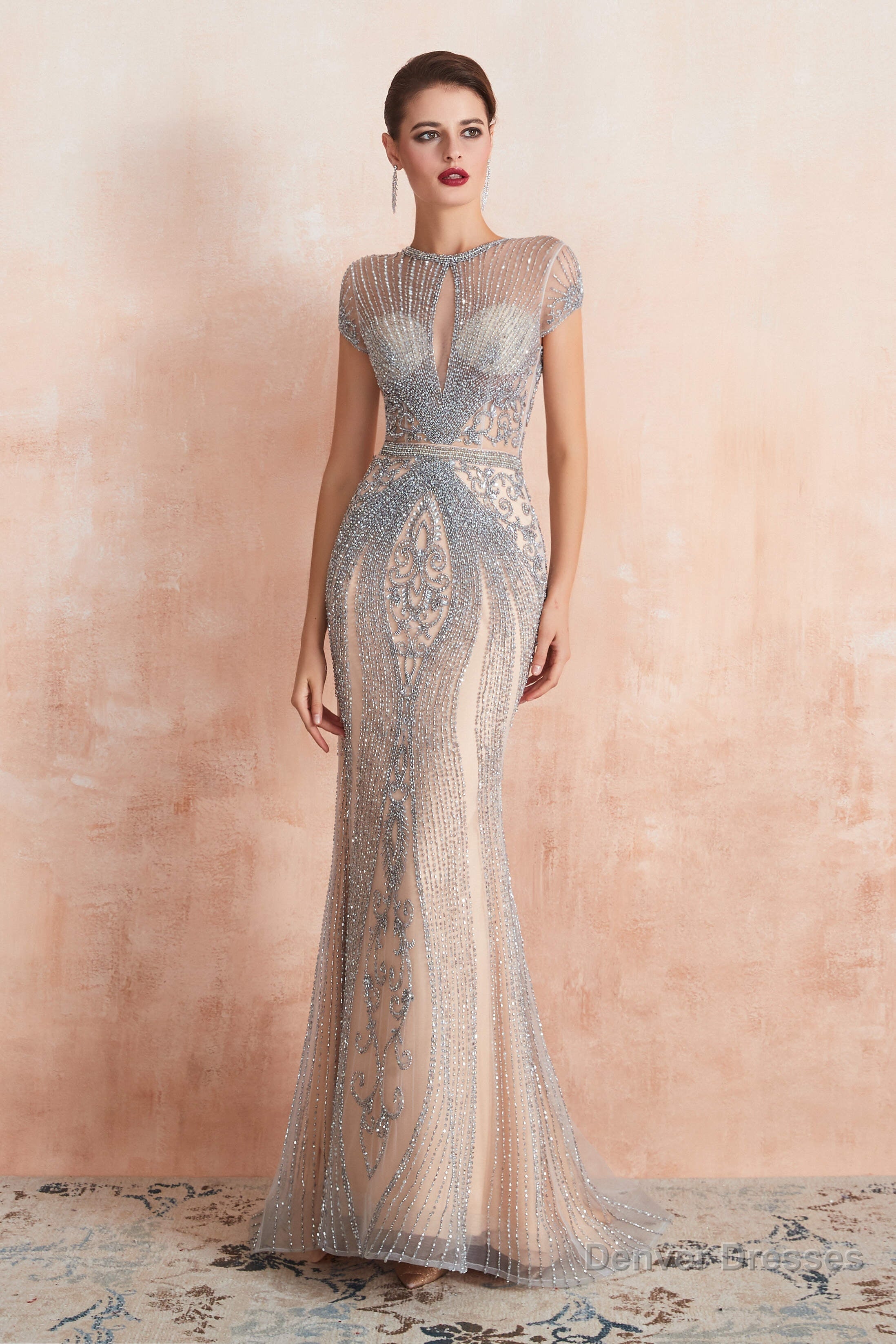 Mermaid Round Neck Long Prom Dresses with Crystal Beading Main image