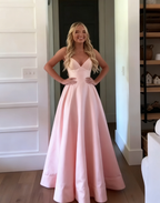 Classic A Line Spaghetti Straps Pastel Yellow Satin Long Prom Dress Formal Dress
