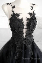 Classic Black Lace Tulle Long Prom Dress Black Evening Dress
