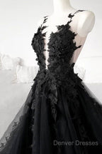 Classic Black Lace Tulle Long Prom Dress Black Evening Dress