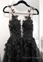 Classic Black Lace Tulle Long Prom Dress Black Evening Dress